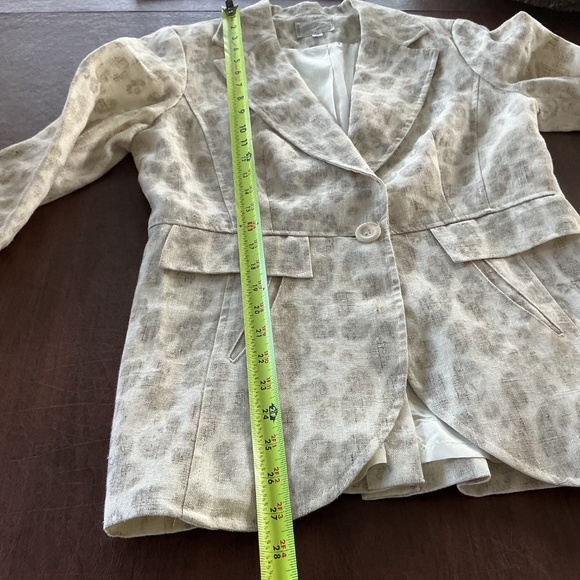 Alberto Makali Size 10 Cream Tan Linen Jacket Blazer Abstract Print USA Made - Picture 10 of 14